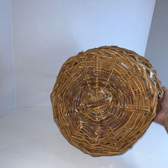 Weaved Wicker Birch Basket Brown With Handle Storage Decor Organiz Round Cottage - Picture 8 of 9